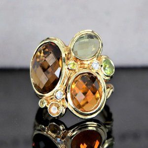 20255 David Yurman 18k Yellow Gold Multi Gemstone Diamond Mosaic Ring Band 6